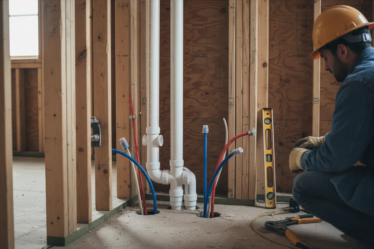 Drain and supply rough-in during Sump Pump Repair in Davidson