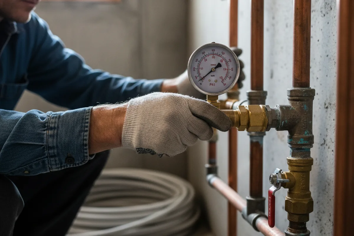 Pressure testing a repaired line during Water Line Repair in Davidson